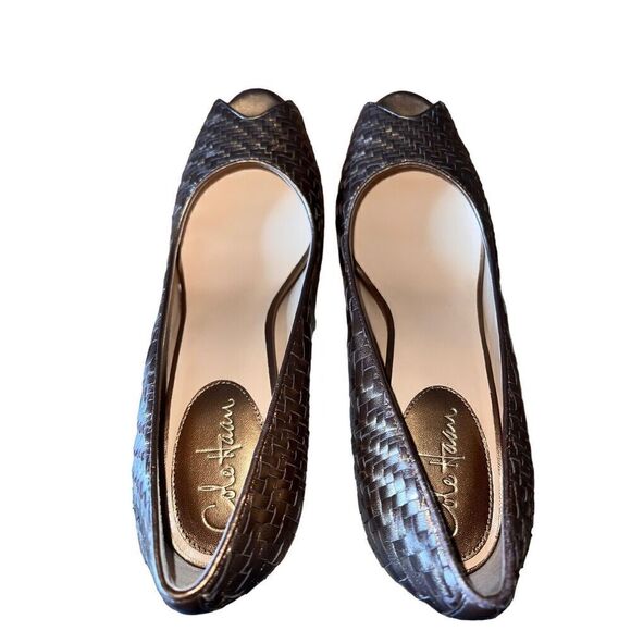 Cole Haan Gold Basket Woven Leather Peep Toe Pumps Womens Sz 10 GREAT CONDITION - Picture 5 of 10